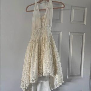 Elegant White Lace Halter Dress
